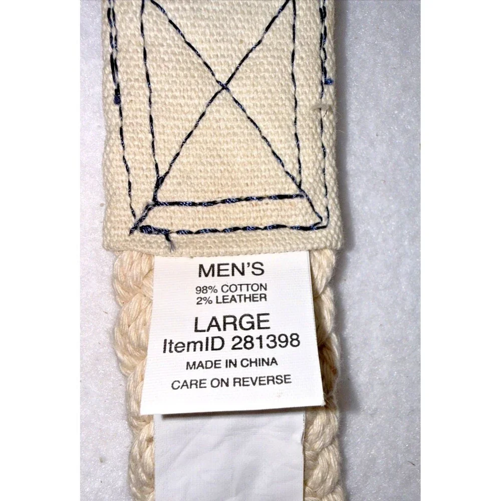 L.L.Bean Cotton D Ring Belt Cream Woven Canvas Brass Tone Size Large USA Style